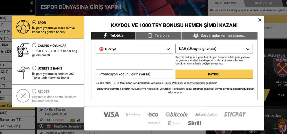 100 bonus ile kayıt